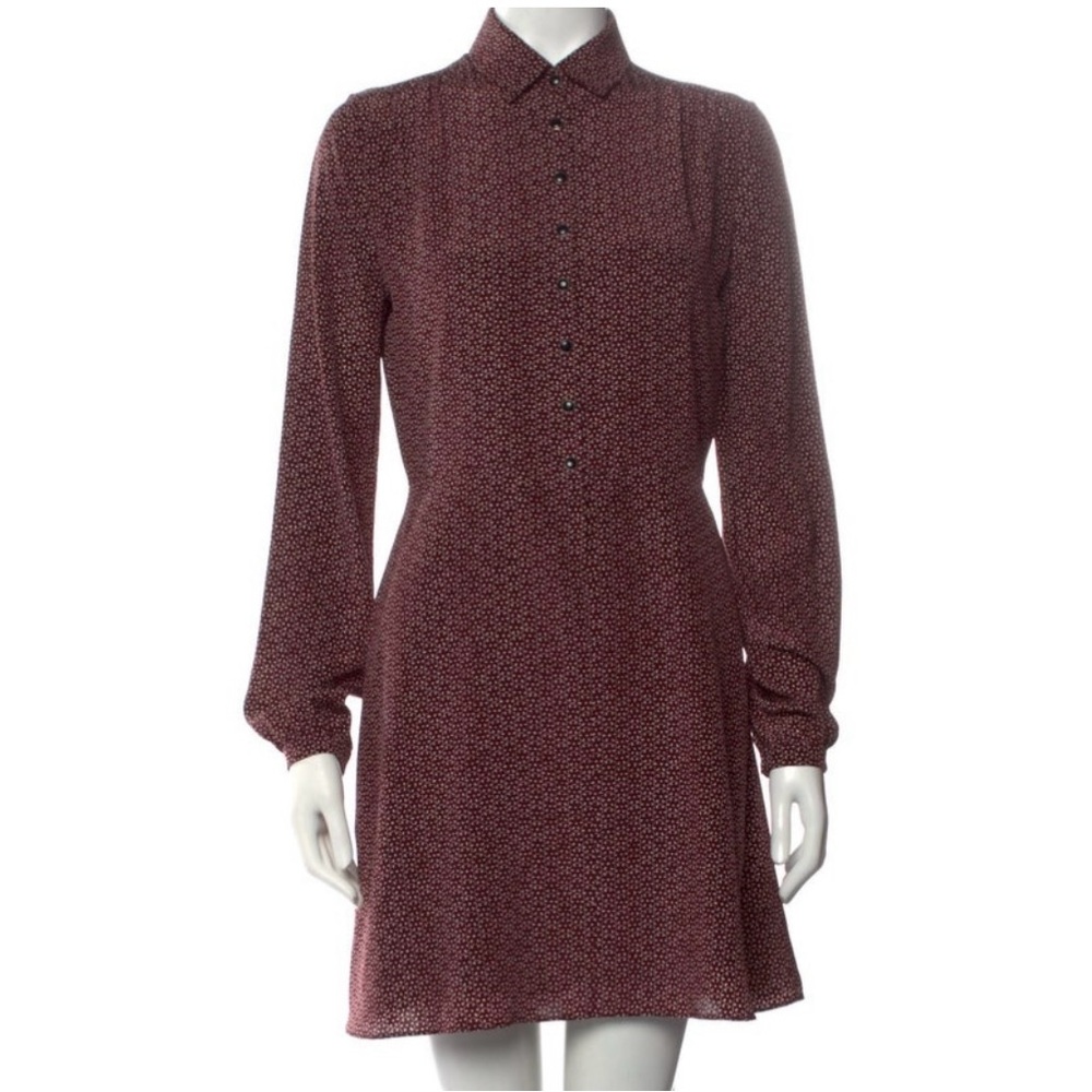 Saint Laurent Elegant Burgundy Long-Sleeve Dress